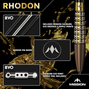 Mission Rhodon Steel Tip Darts – 95% Tungsten