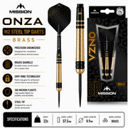 Mission Onza M2 Steel Tip Darts – Brass