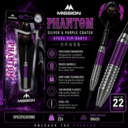 Mission Phantom Silver And Purple Coated Steel Tip Darts – Brass