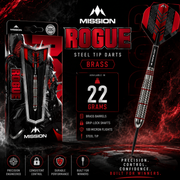 Mission Rogue Silver And Red Steel Tip Darts – Brass