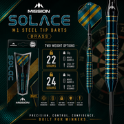 Mission Solace M1 Dark Green Steel Tip Darts – Brass