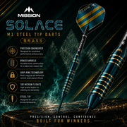 Mission Solace M1 Dark Green Steel Tip Darts – Brass