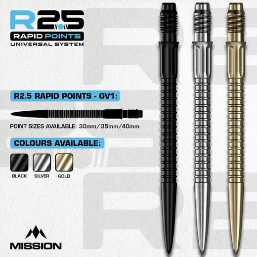 Mission R2.5 Rapid Steel Tip Screw In Dart Points - GV1