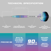 Precise 180 Northern Lights Steel Tip Darts - 90% Tungsten