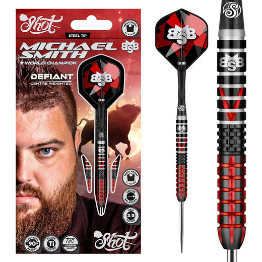 Shot Michael Smith Defiant Steel Tip Darts - 90% Tungsten